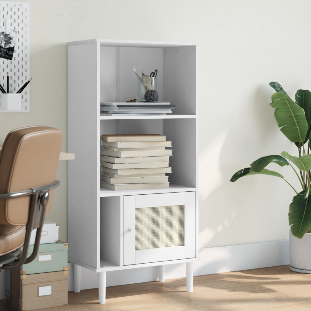 Bookcase SENJA Rattan Look White 60x35x130 cm Solid Wood Pine - Sid & Sam