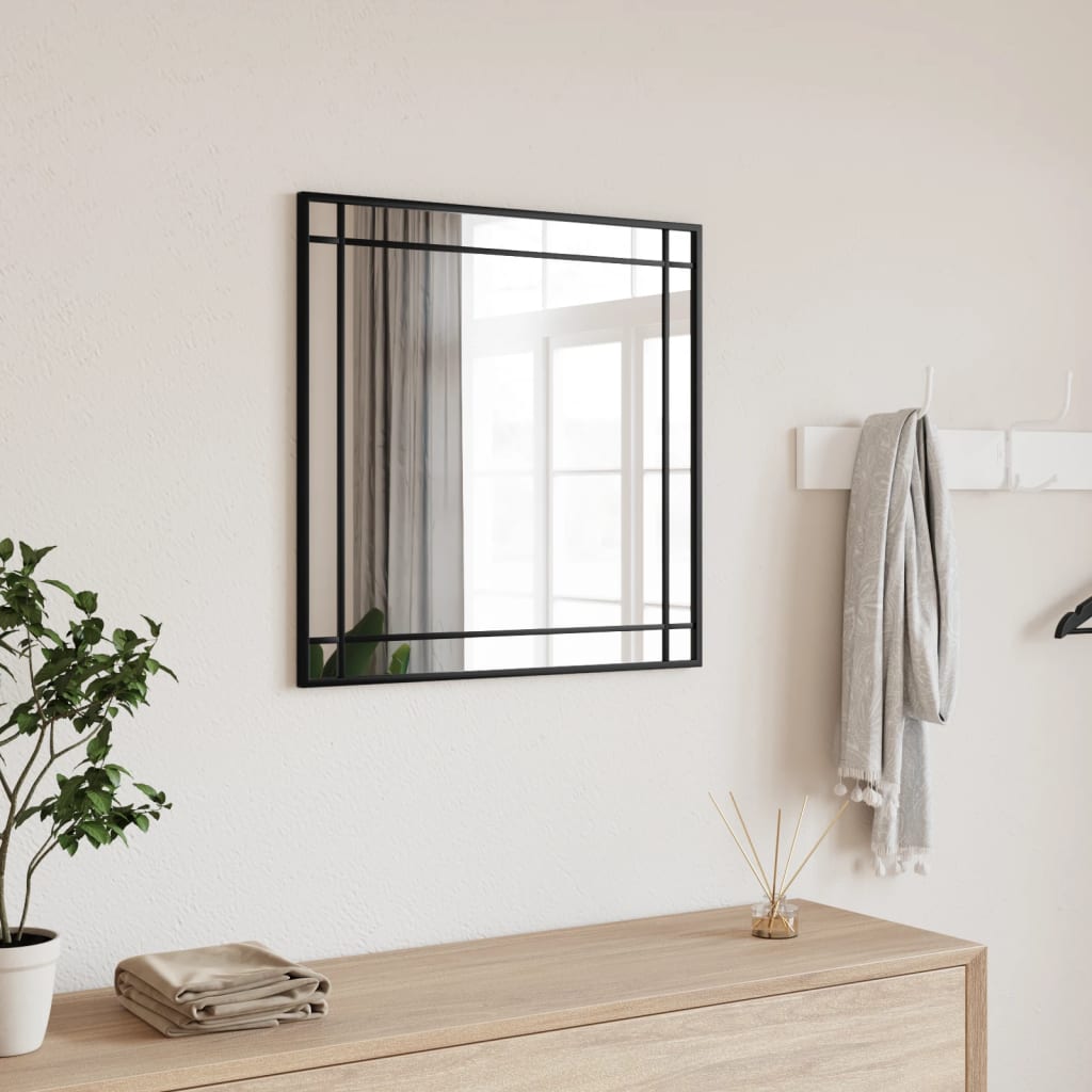 Wall Mirror Black 50x50cm Square Iron - R and M Furniture