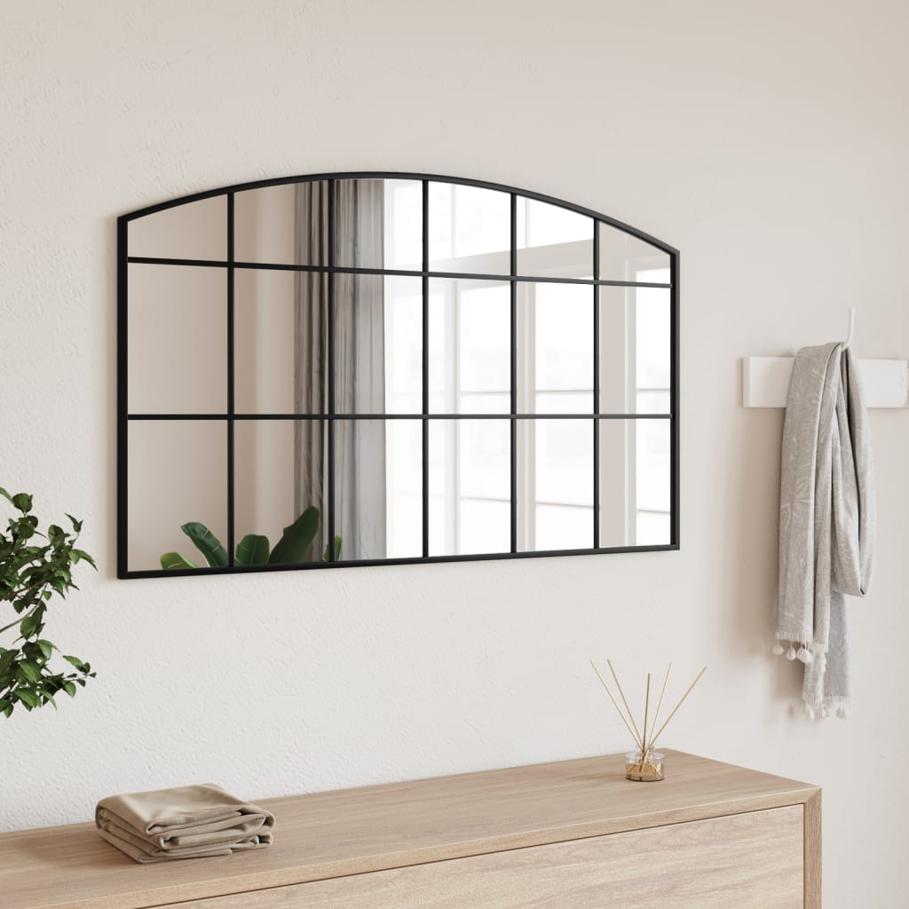 Wall Mirror Black 100x60cm Arch Iron - Merlin Deals