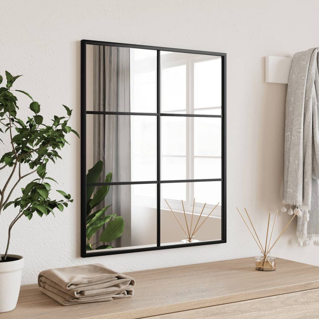 Wall Mirror Black 50x60cm Rectangle Iron - Merlin Deals