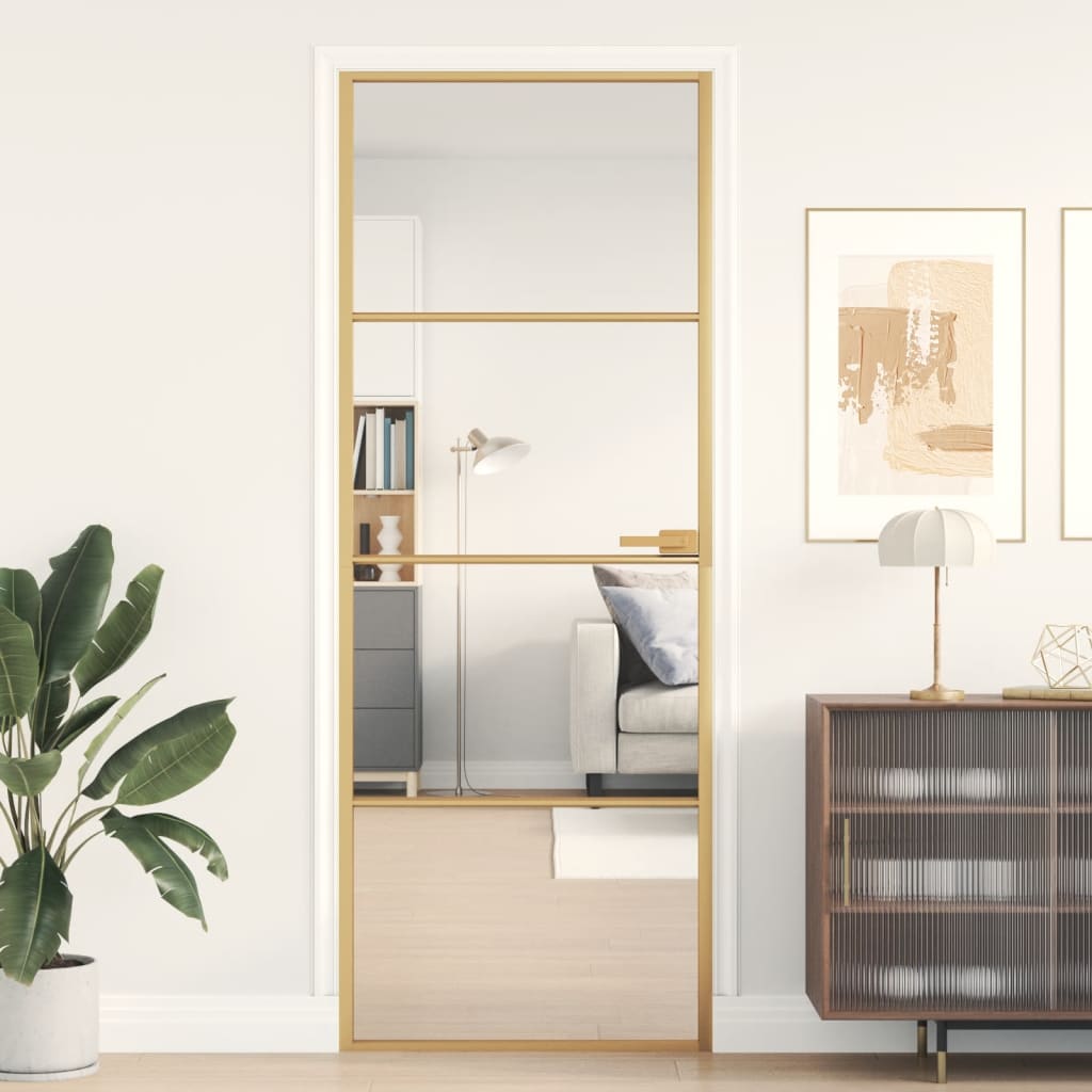 Interior Door Slim Golden 76x201.5 cm Tempered Glass and Aluminium - Millennium Furniture