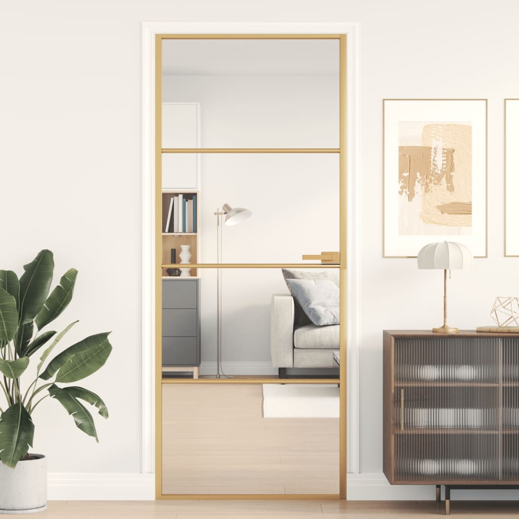Interior Door Slim Golden 83x201.5 cm Tempered Glass and Aluminium - Casper Homes