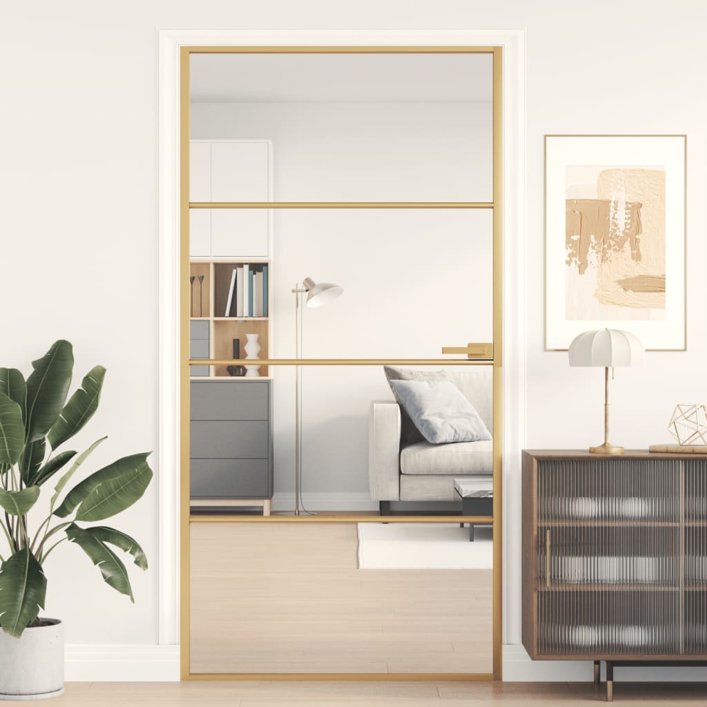Interior Door Slim Golden 102.5x201.5 cm Tempered Glass and Aluminium - Sid & Sam