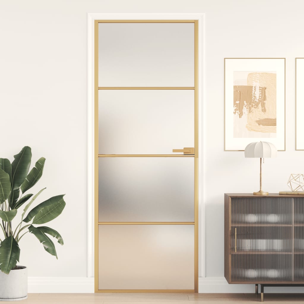 Interior Door Slim Golden 76x201.5 cm Tempered Glass and Aluminium - Tyrell & Tyrell