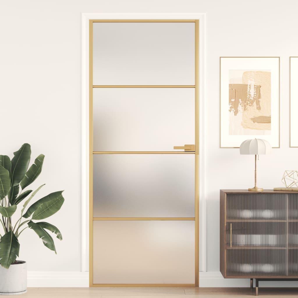 Interior Door Slim Golden 83x201.5 cm Tempered Glass and Aluminium - Sid & Sam