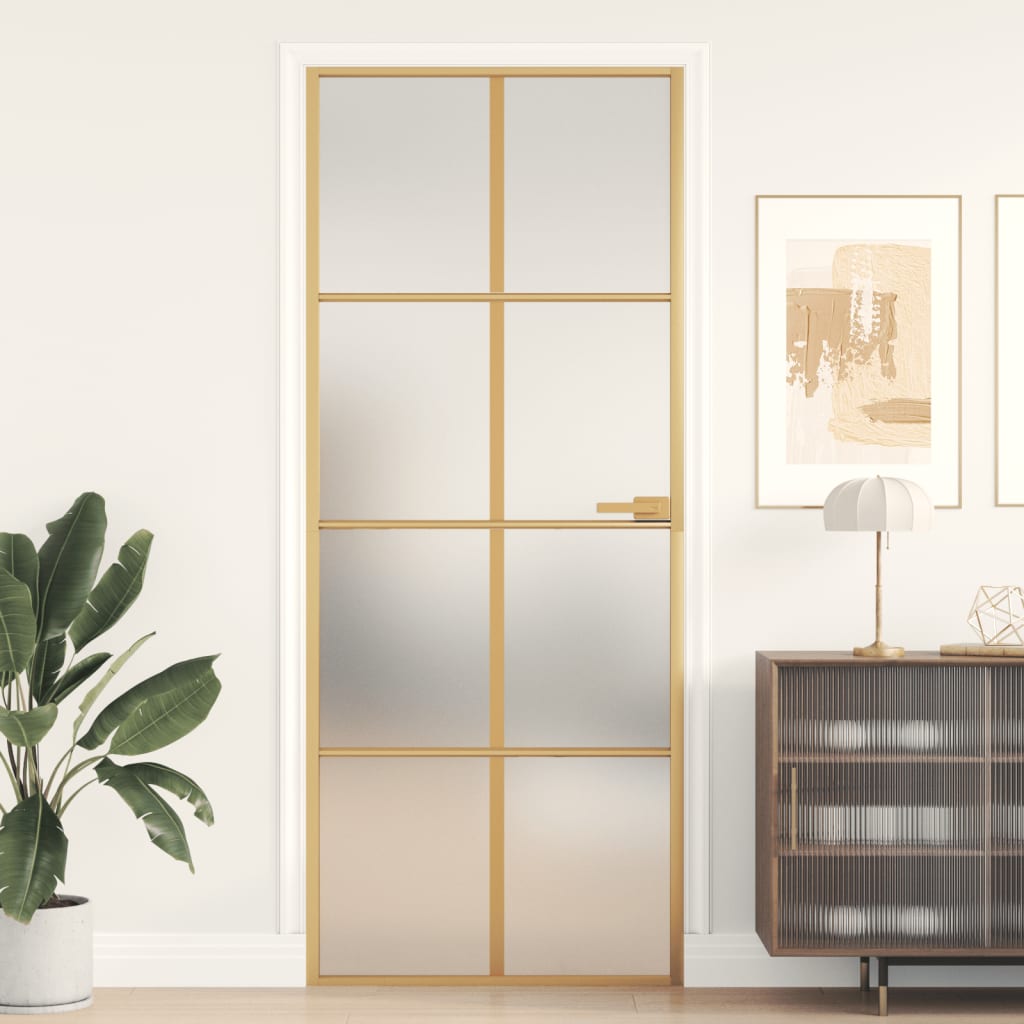 Interior Door Slim Golden 83x201.5 cm Tempered Glass and Aluminium - Millennium Furniture