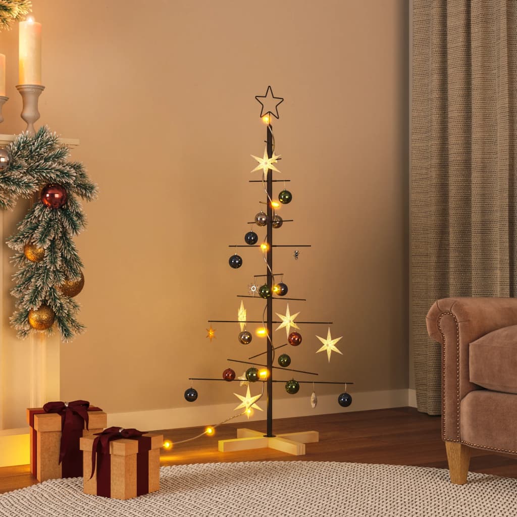 Roche Metal Christmas Tree Wooden Base Black 120cm - Direct Imports