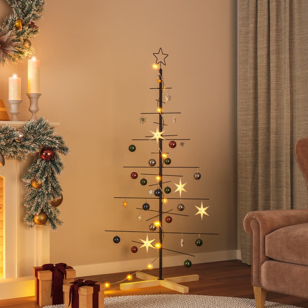 Metal Christmas Tree with Wooden Base Black 150 cm - Direct Imports