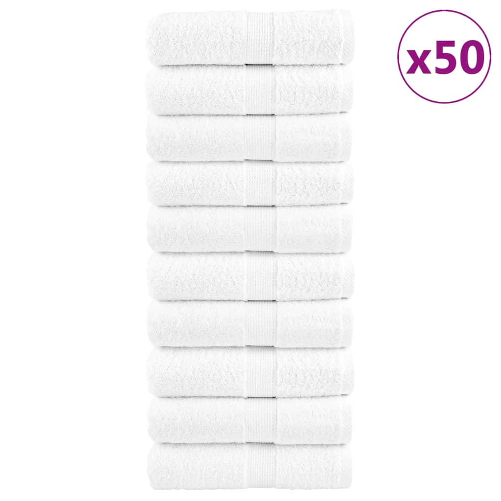 SOLMERE Premium Washcloths 50Pieces White 15x21cm 600gsm - Design Hut