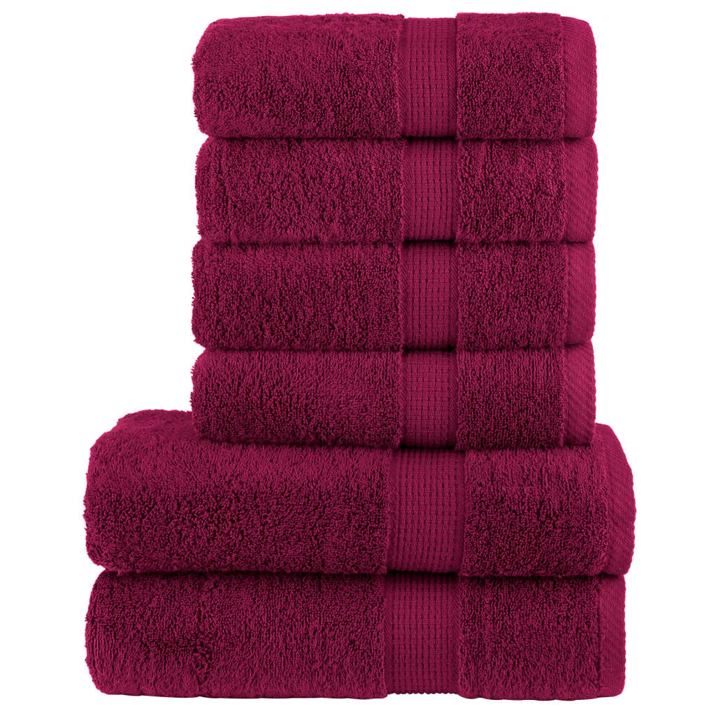 6 Piece Premium Towel Set SOLUND Bordeaux 600 gsm - Casper Homes