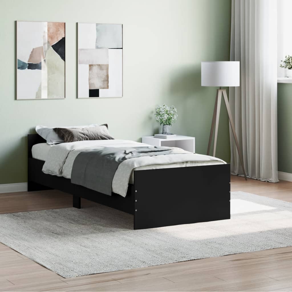 Bed Frame Black 75x190 cm Small Single Engineered Wood - All Things Good