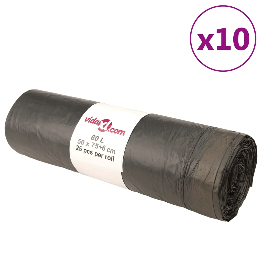 Bin Bags with Drawstrings 250 pcs Black 60 L - Merkel Designers