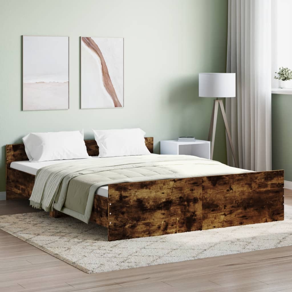 Bed Frame with Headboard and Footboard Smoked Oak 140x200 cm - Style and Chic