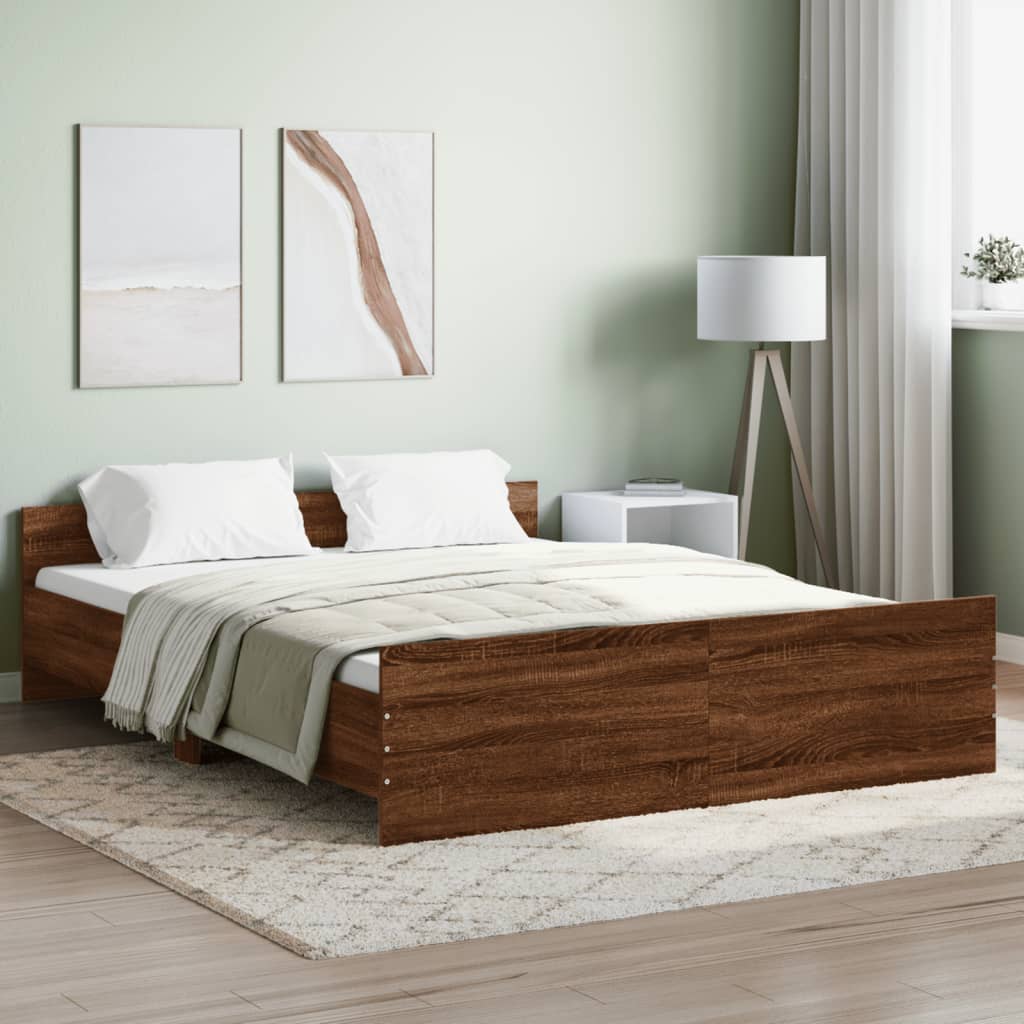 Bed Frame with Headboard and Footboard Brown Oak 140x200 cm - Style and Chic