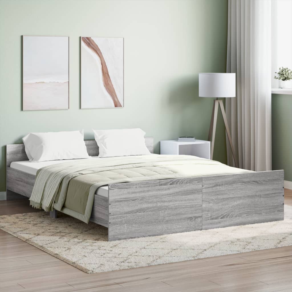 Bed Frame with Headboard and Footboard Grey Sonoma 160x200 cm - Style and Chic