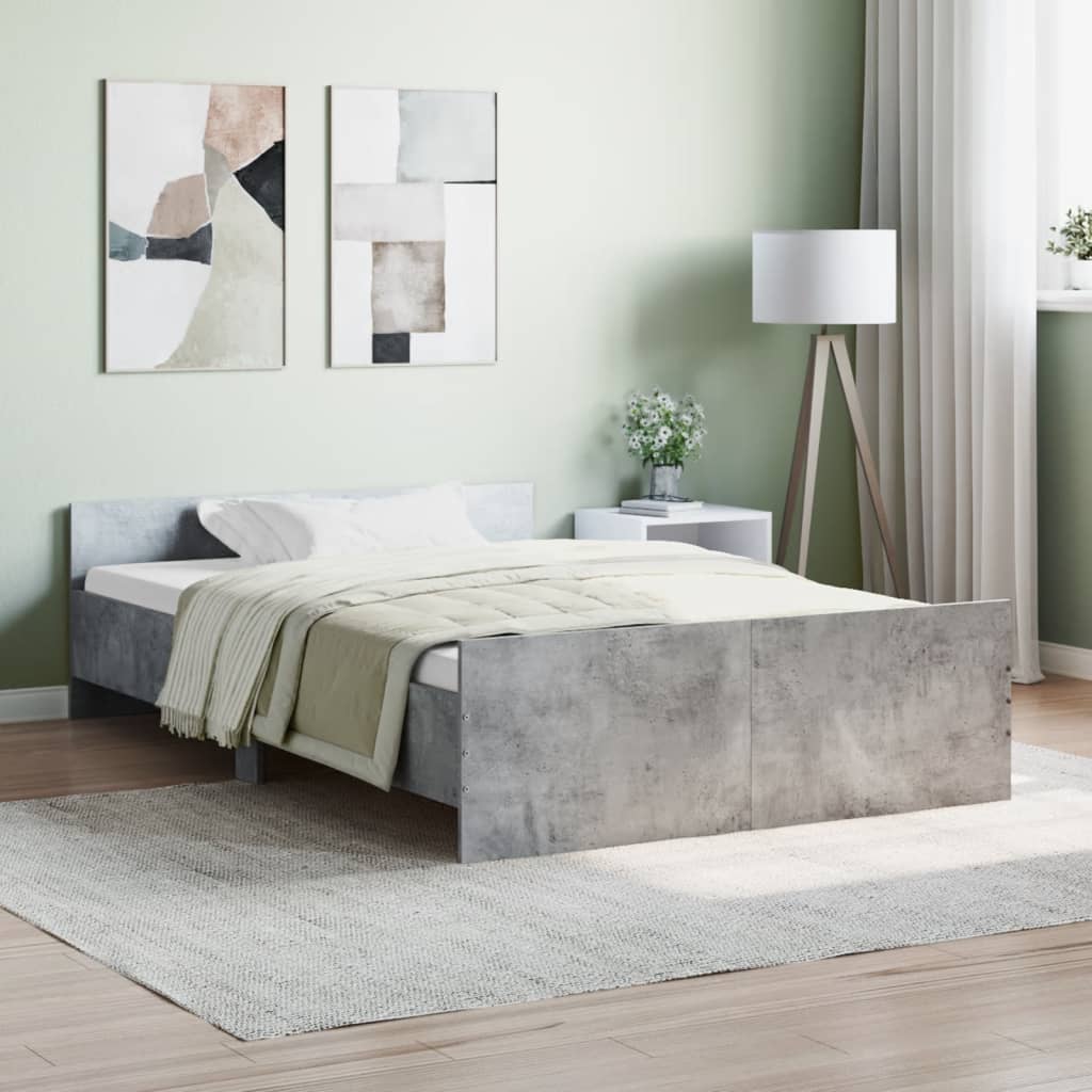 Bed Frame with Headboard and Footboard Concrete Grey 120x190 cm Small Double - All Things Good