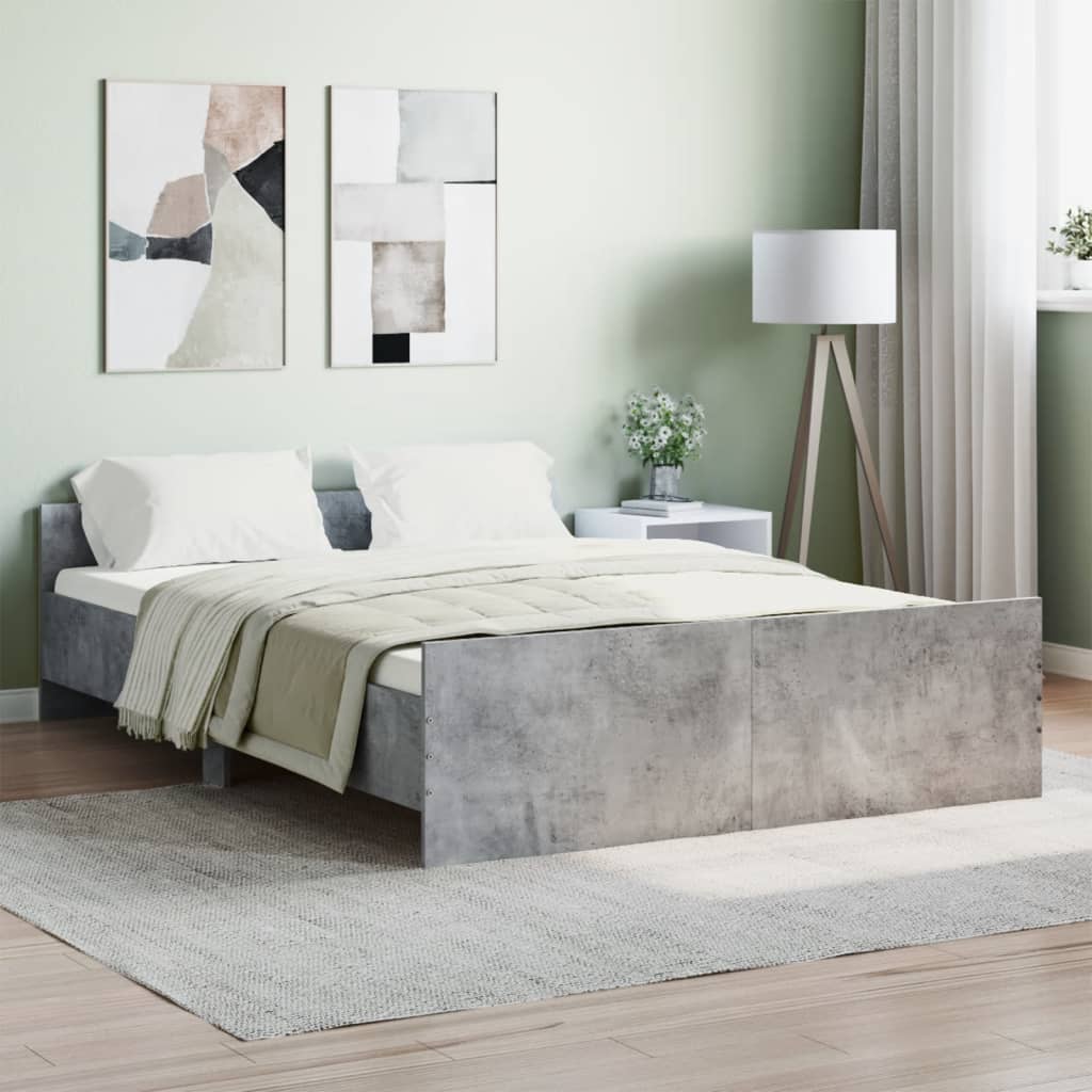 Bed Frame with Headboard and Footboard Concrete Grey 140x190 cm - Discount Dealers