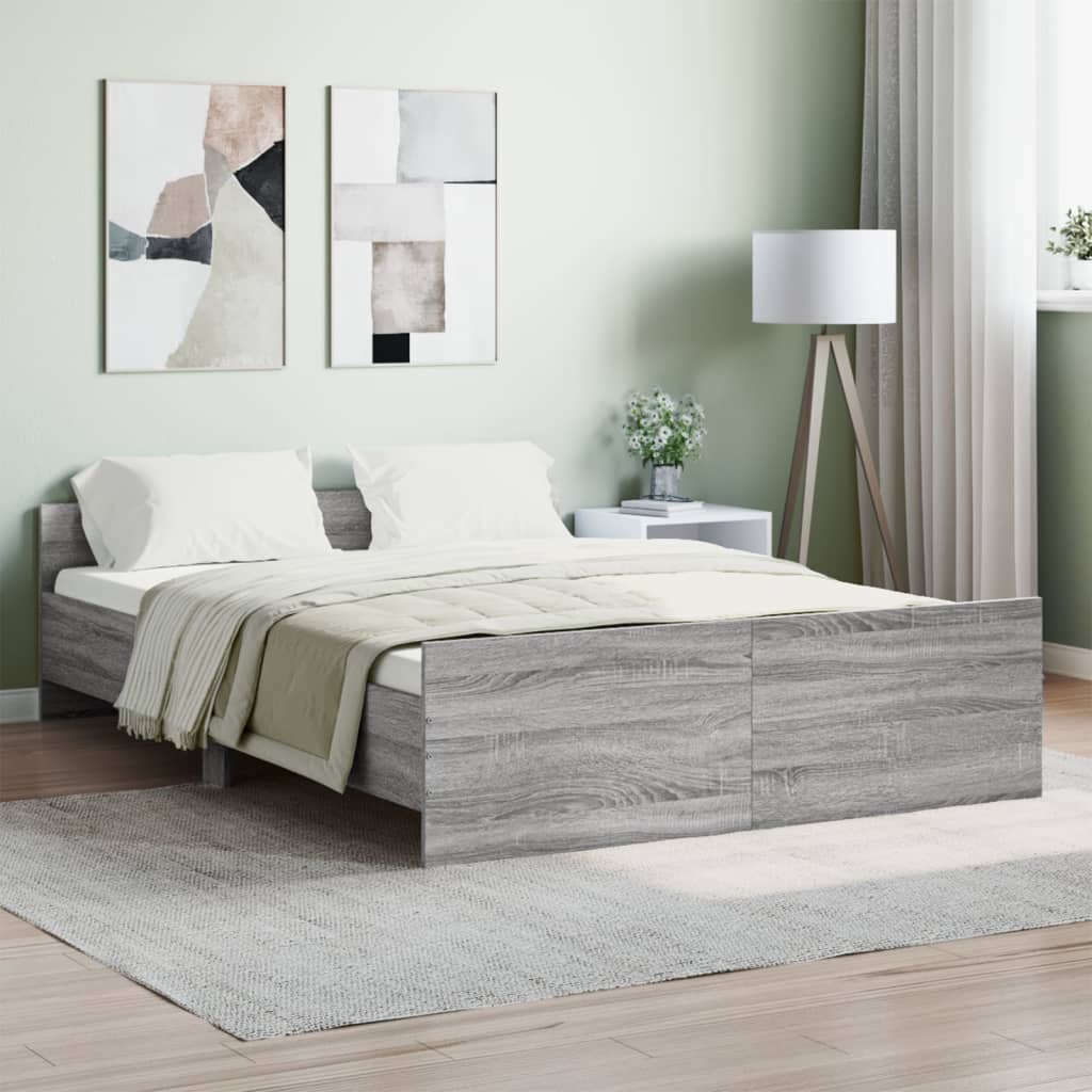 Bed Frame with Headboard and Footboard Grey Sonoma 140x190 cm - Style and Chic