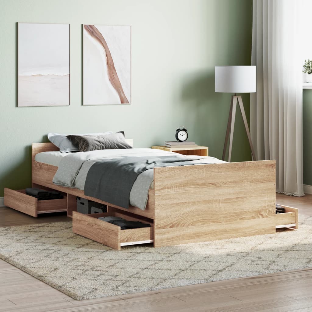 Bed Frame with Headboard and Footboard Sonoma Oak 100x200 cm - Style and Chic