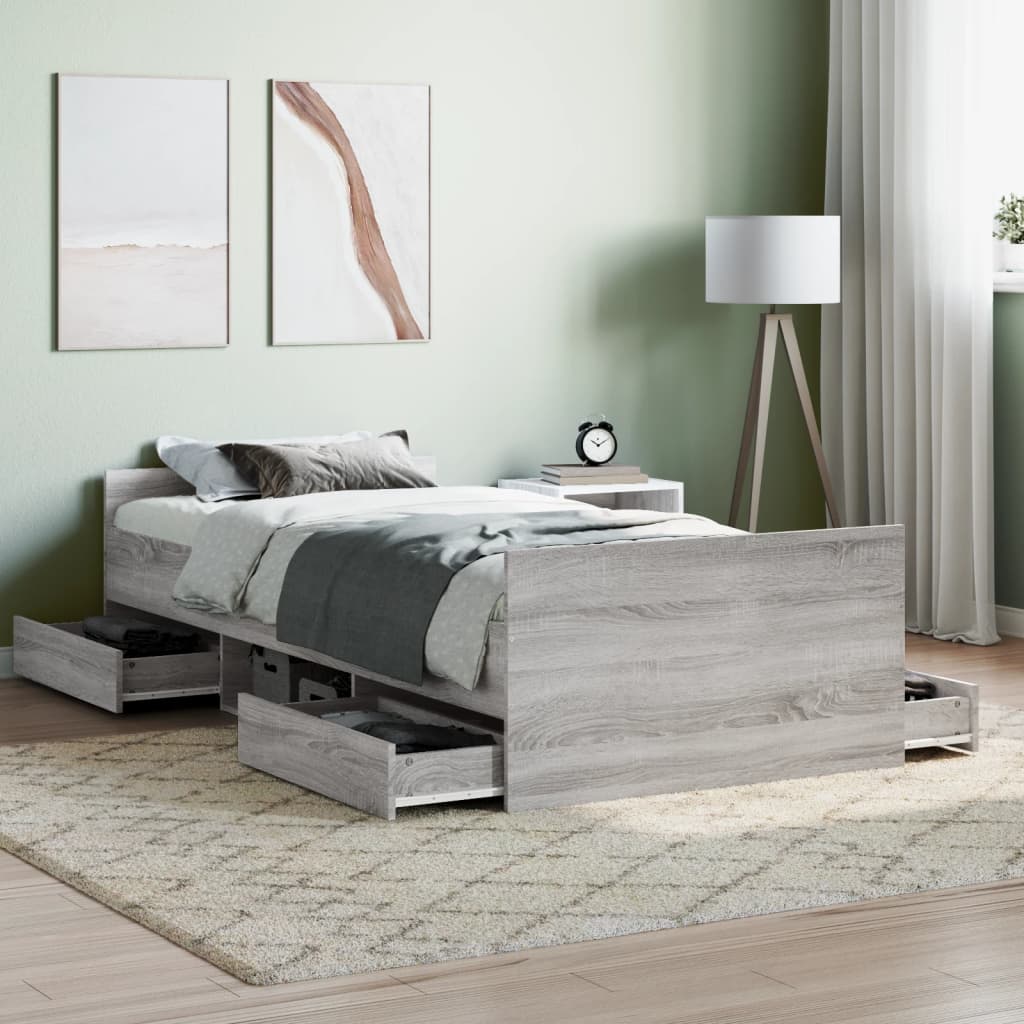 Bed Frame with Headboard and Footboard Grey Sonoma 90x200 cm - Style and Chic