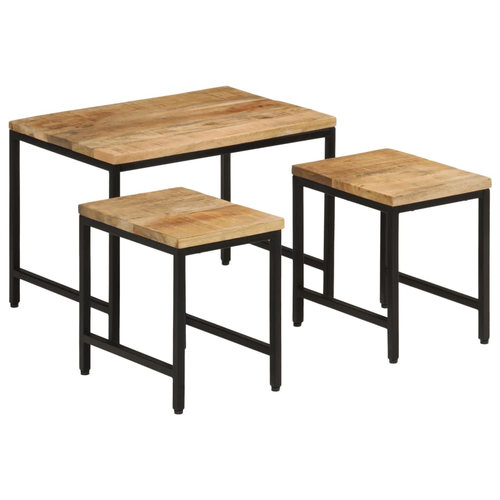Nesting Coffee Tables 3 pcs Solid Rough Mango Wood and Iron - Style and Chic