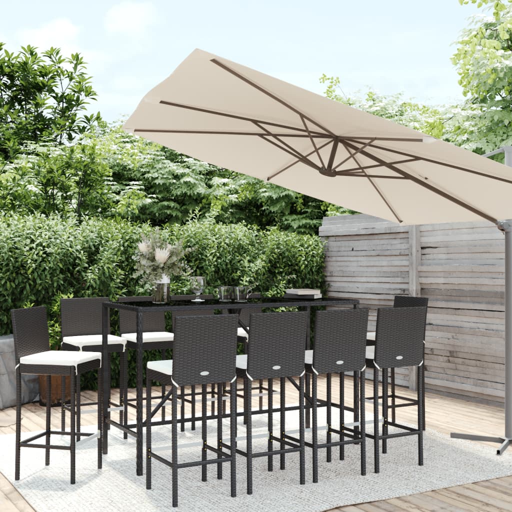 11 Piece Garden Bar Set with Cushions Black Poly Rattan - Unbeatable Bargains
