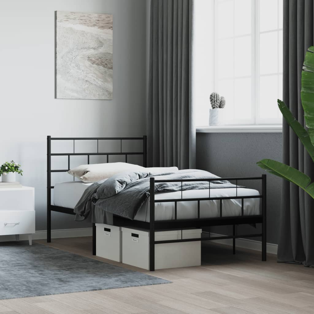 Metal Bed Frame with Headboard and Footboard Black 100x190 cm - Direct Imports