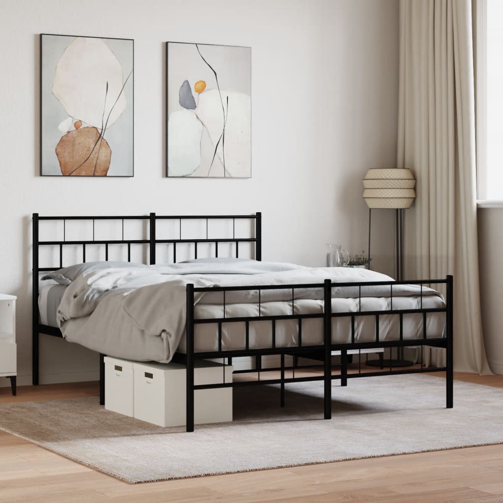 Metal Bed Frame with Headboard and Footboard Black 120x200 cm - Brittle & Co