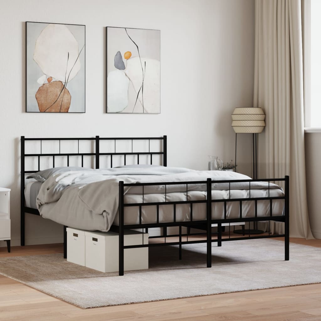 Metal Bed Frame with Headboard and Footboard Black 150x200 cm King Size - Discount Dealers