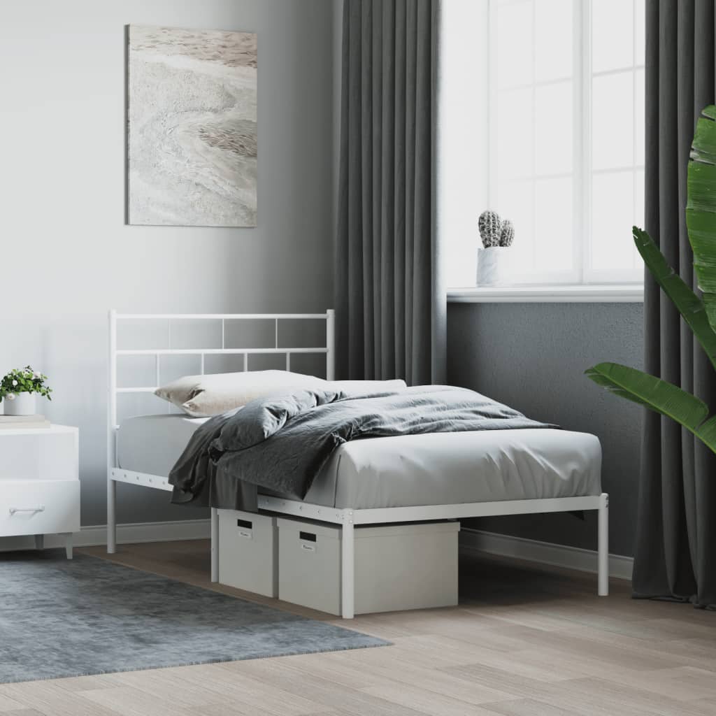 Metal Bed Frame with Headboard White 80x200 cm - Direct Imports