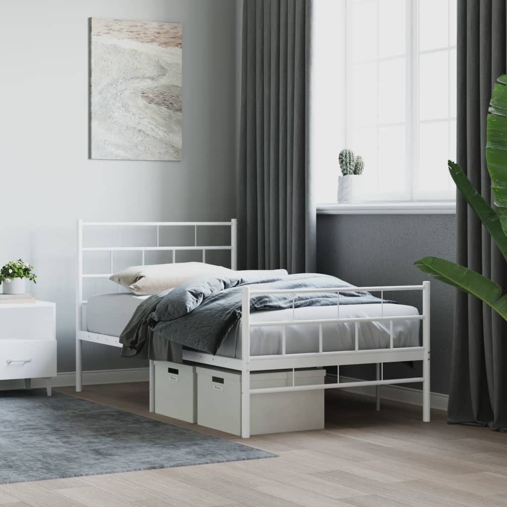 Metal Bed Frame with Headboard and Footboard White 100x190 cm - Direct Imports