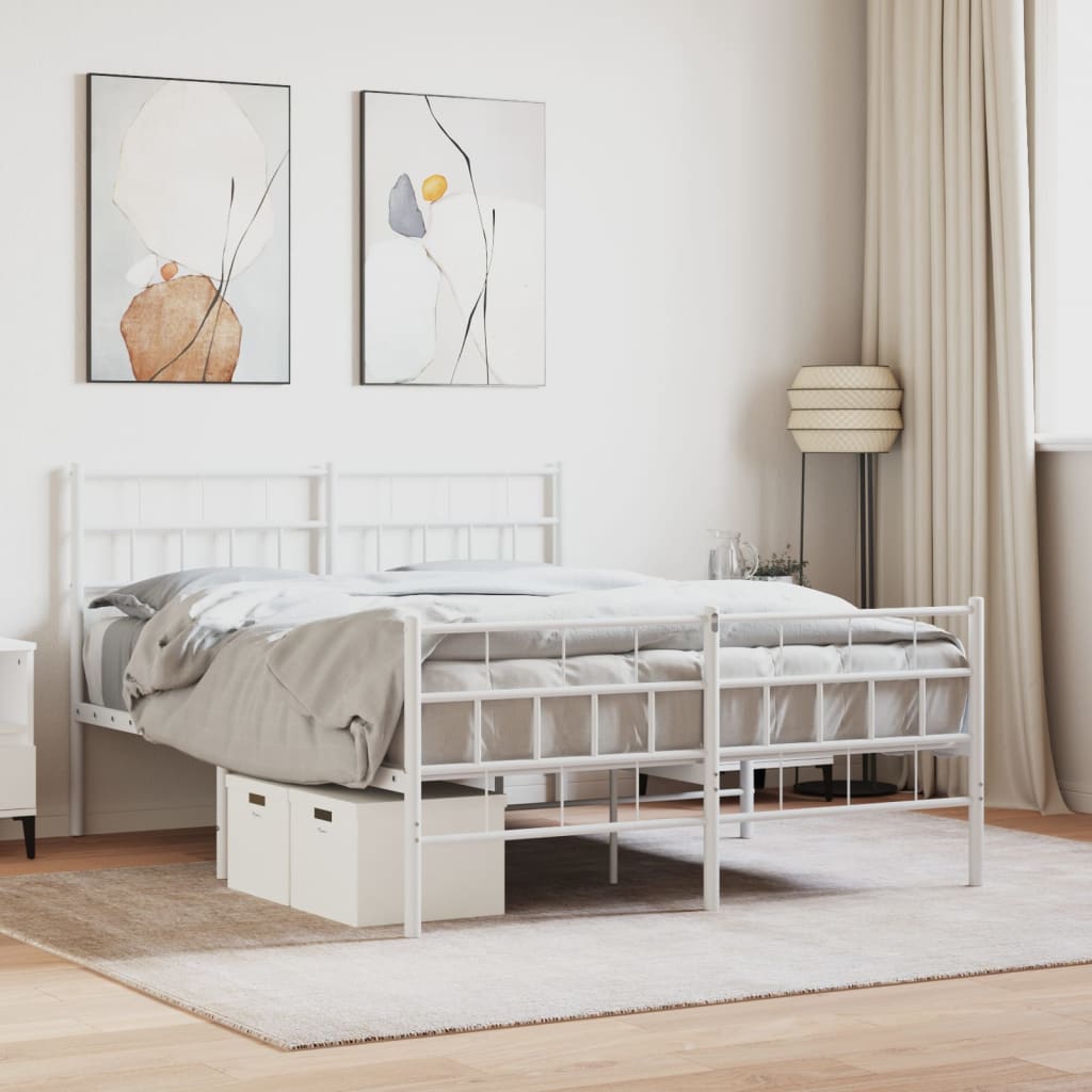 Metal Bed Frame with Headboard and Footboard White 120x200 cm - Brittle & Co