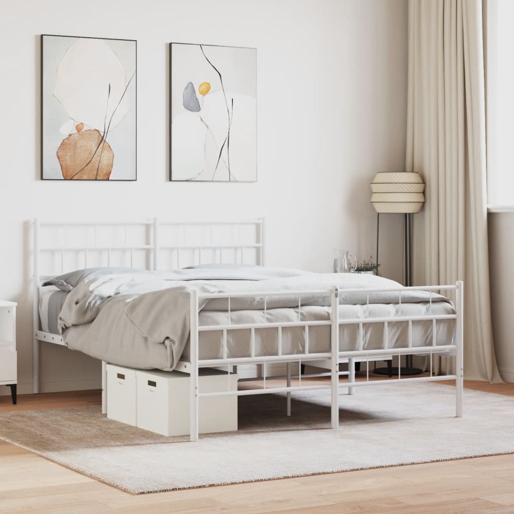Metal Bed Frame with Headboard and Footboard White 135x190 cm Double - Merlin Deals