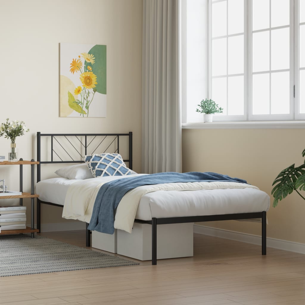 Metal Bed Frame with Headboard Black 100x200 cm - Merkel Designers