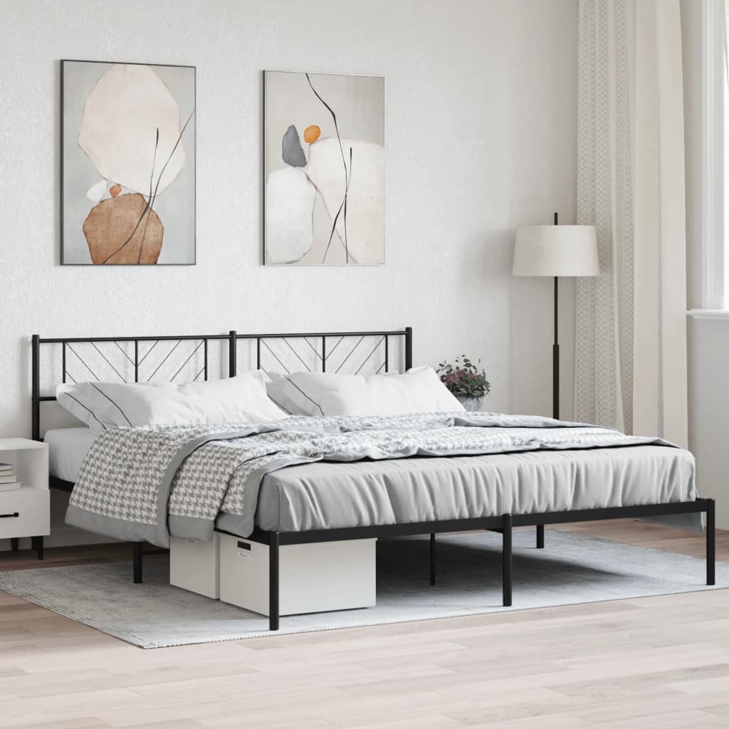 Metal Bed Frame with Headboard Black 183x213 cm - Millennium Furniture