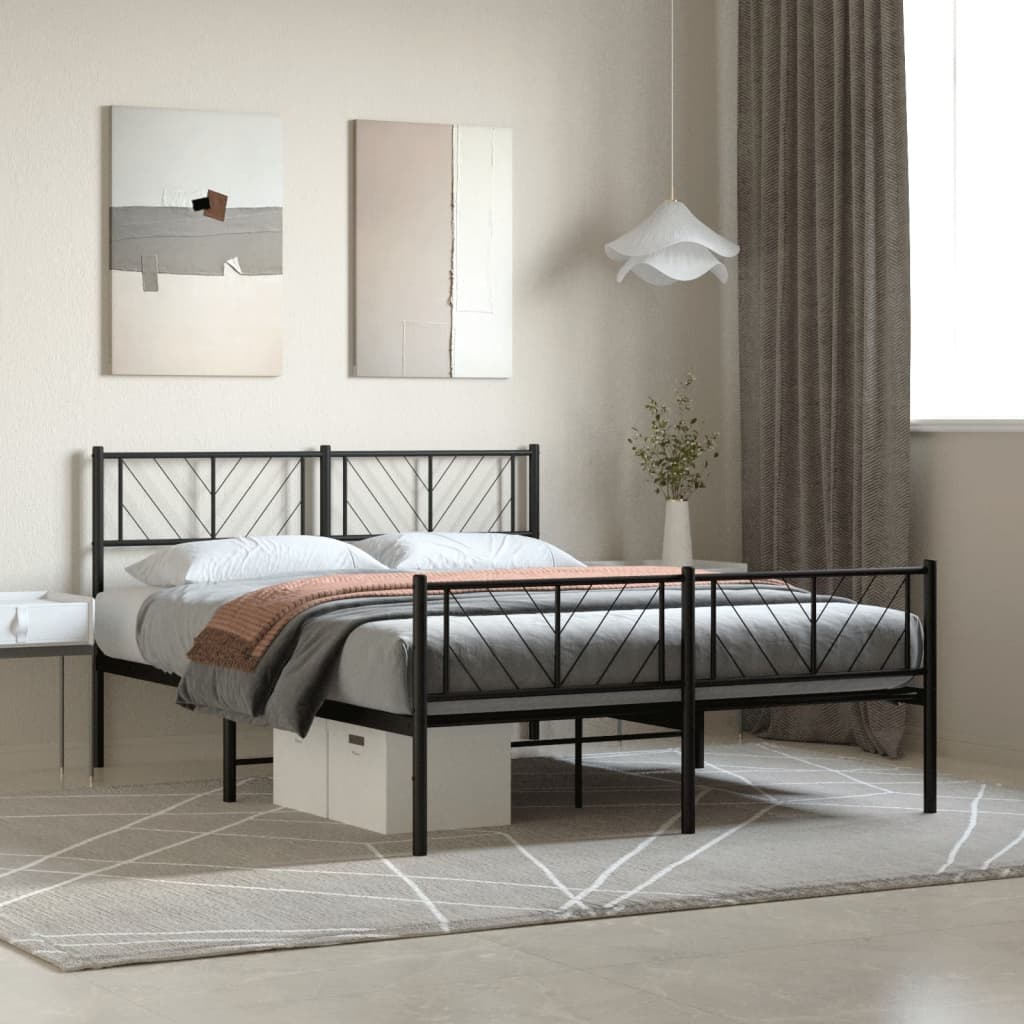 Metal Bed Frame with Headboard and Footboard Black 120x190 cm Small Double - Tyrell & Tyrell