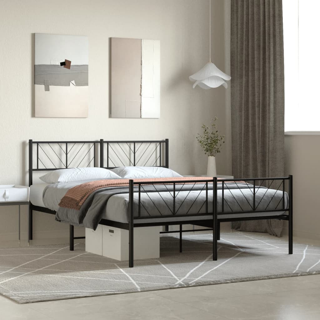 Metal Bed Frame with Headboard and Footboard Black 140x200 cm - Casper Homes