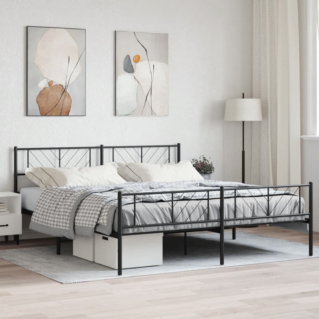 Metal Bed Frame with Headboard and Footboard Black 180x200 cm Super King - Discount Dealers