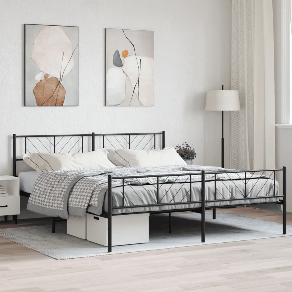 Metal Bed Frame with Headboard and Footboard Black 183x213 cm - Direct Imports