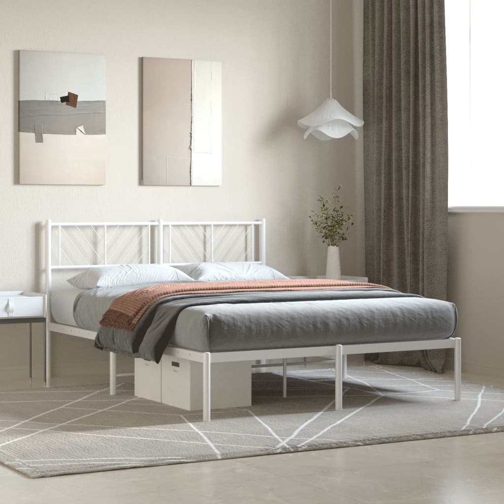 Metal Bed Frame with Headboard White 120x200 cm - Merlin Deals