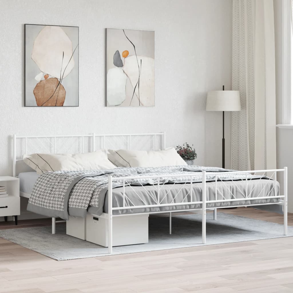 Metal Bed Frame with Headboard and Footboard White 183x213 cm - Sid & Sam