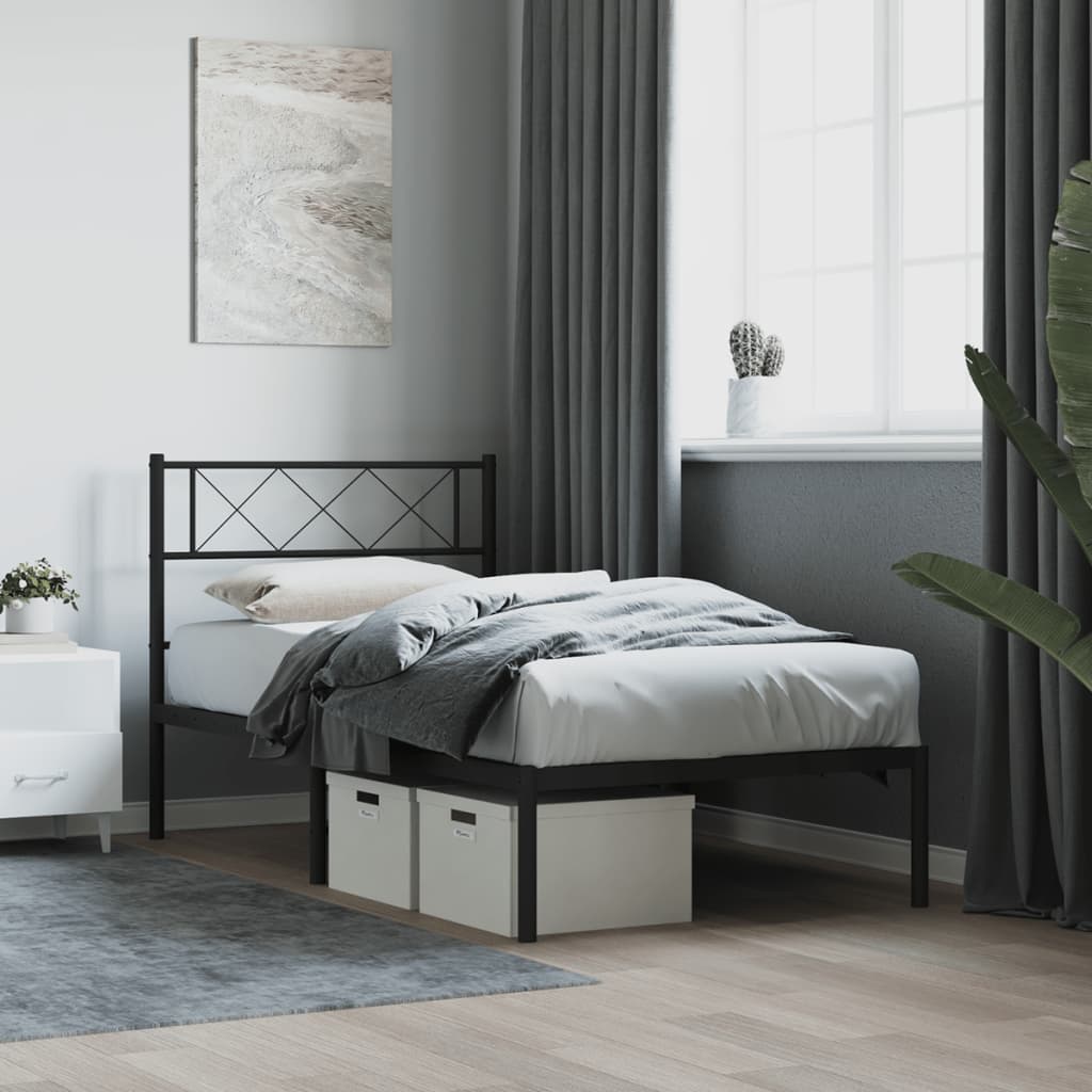 Metal Bed Frame with Headboard Black 75x190 cm Small Single - Decor Base