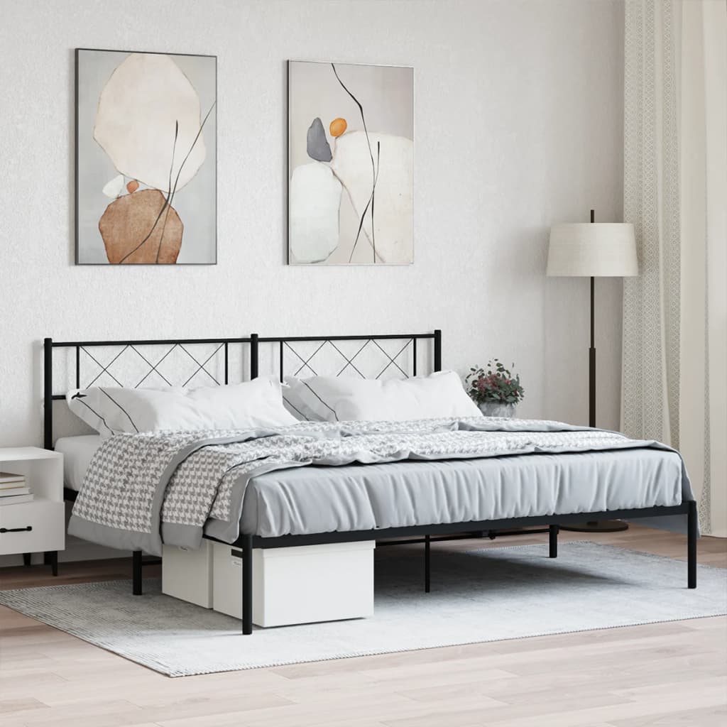 Metal Bed Frame with Headboard Black 193x203 cm - Casper Homes