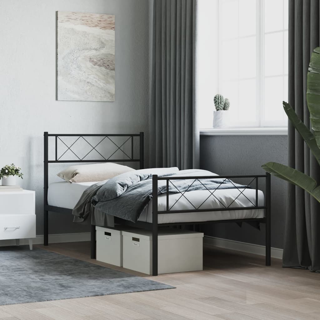 Metal Bed Frame with Headboard and Footboard Black 90x200 cm - Style and Chic