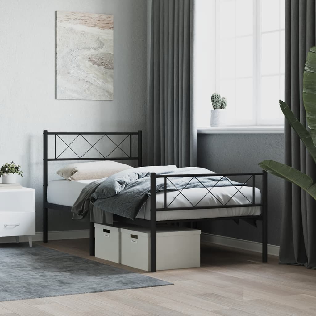 Metal Bed Frame with Headboard and Footboard Black 107x203 cm - Merlin Deals