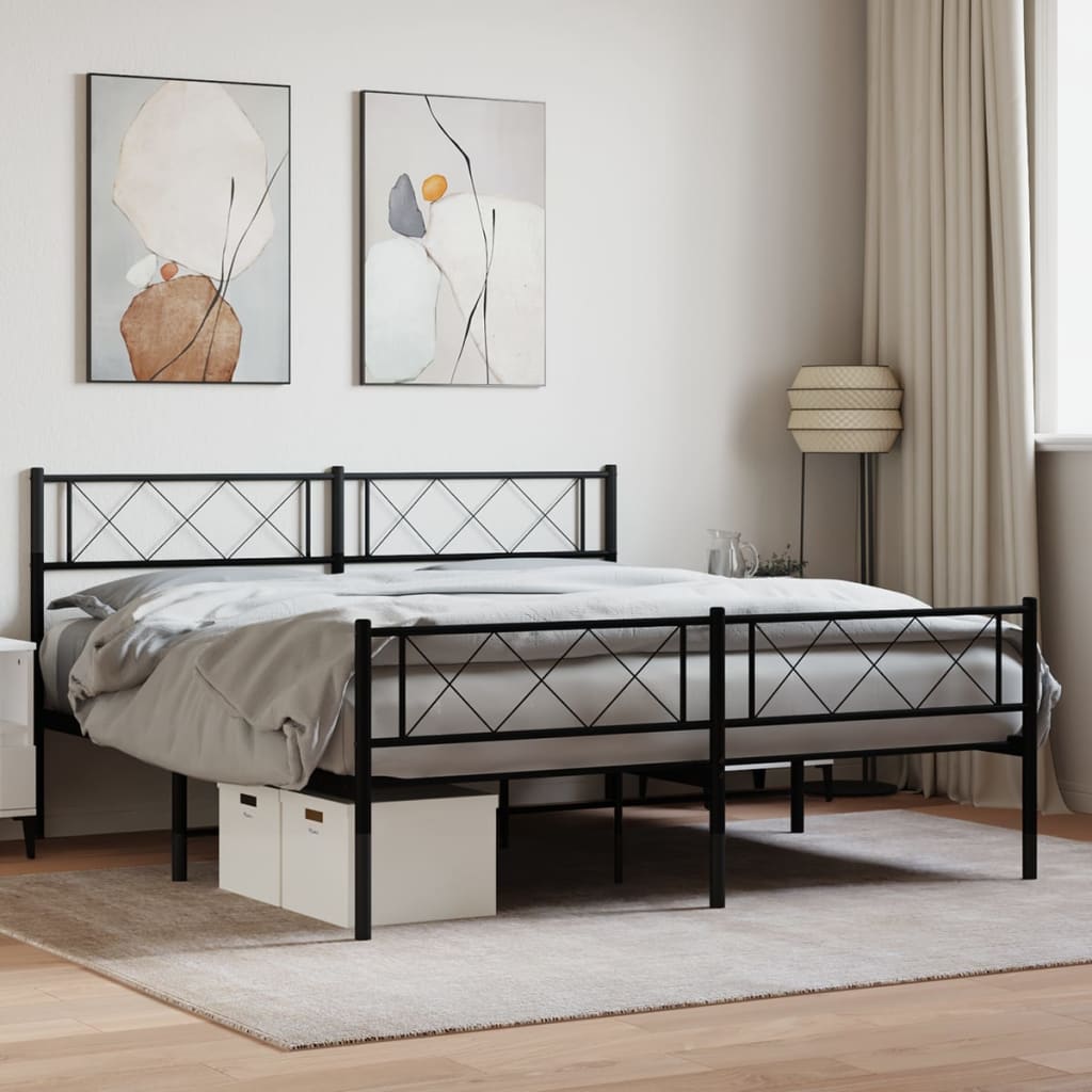 Metal Bed Frame with Headboard and Footboard Black 5FT King Size - Casper Homes