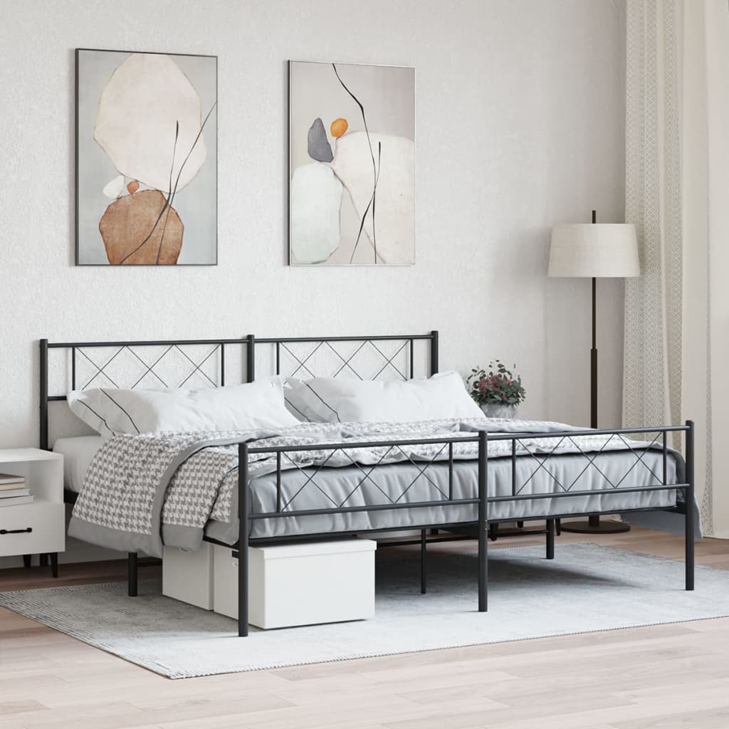 Metal Bed Frame with Headboard and Footboard Black 183x213 cm - Sid & Sam