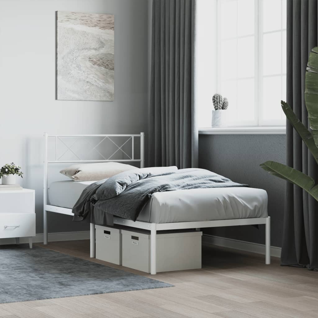 Metal Bed Frame with Headboard White 80x200 cm - Brittle & Co