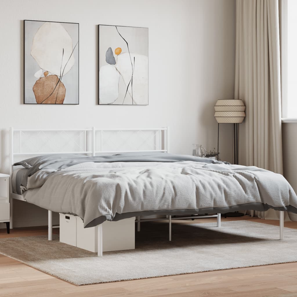 Metal Bed Frame with Headboard White 140x200 cm - Design Hut