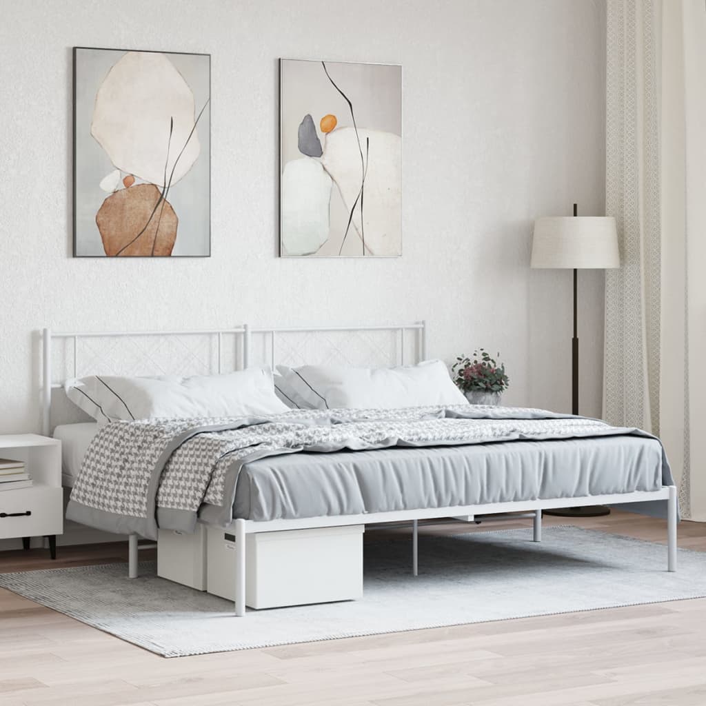 Metal Bed Frame with Headboard White Super King Size - Millennium Furniture